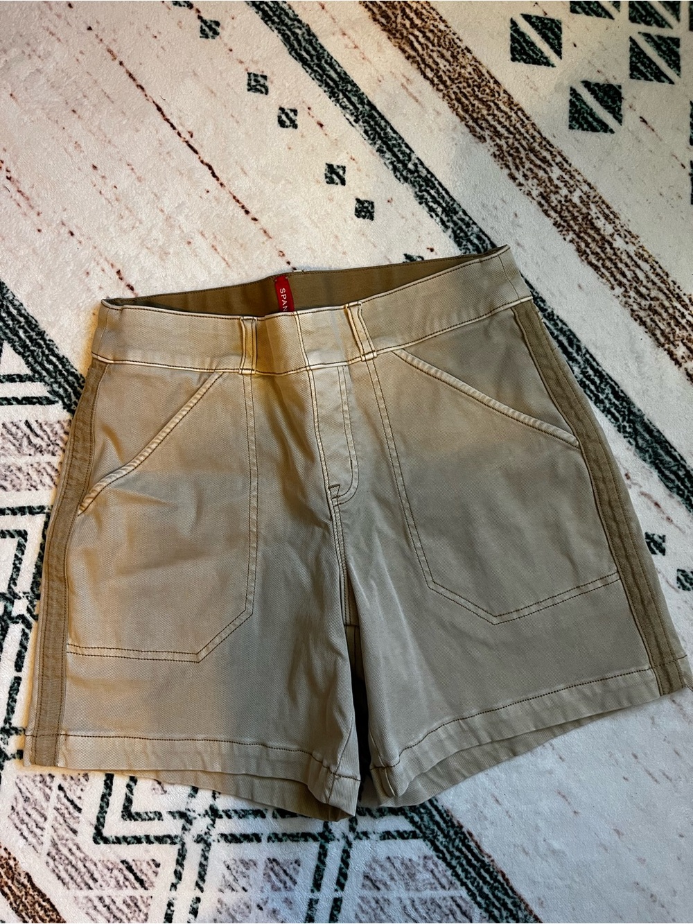SPANX Womens Stretch Twill Cotton Chino Size S Mid Rise Pull On Pockets Khaki